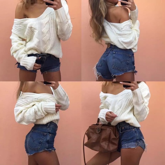 💕Happy Friday Sexy White V Neck Cozy Sweater - Picture 8 of 8